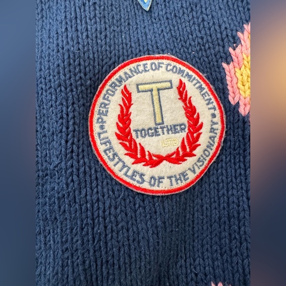 Vintage Together! Colorful Navy Knit Embroidered Cardigan Sweater w/ Pockets - Picture 7 of 15